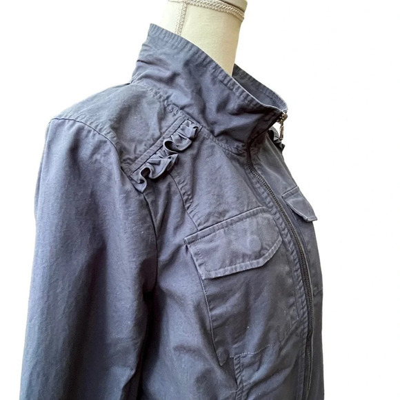 ModCloth Navy Blue Ruffle Peplum Cotton Zip Jacket Size Large - Picture 5 of 14